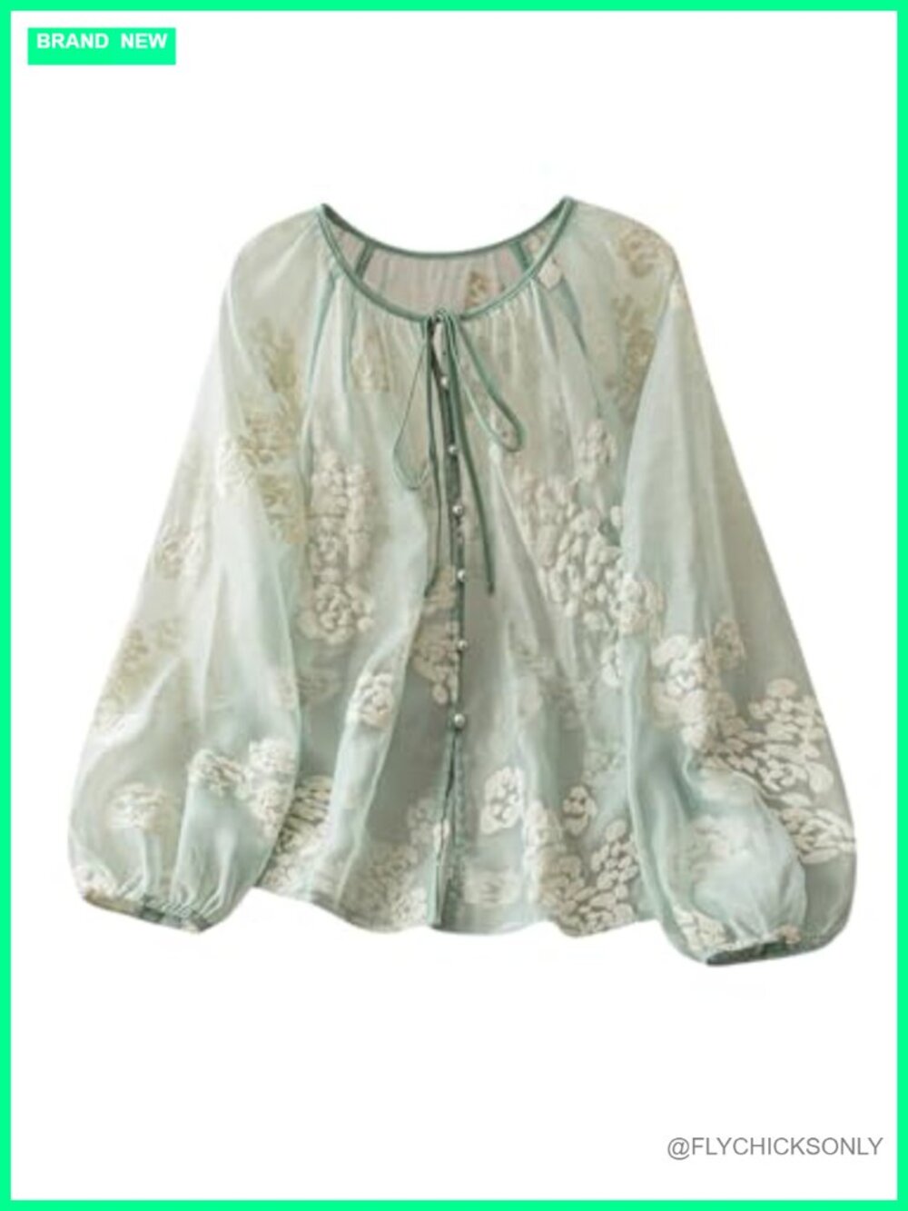 Women's Boho Peasant Blouse Long Sleeve Floral Embroidered Tie Front Top